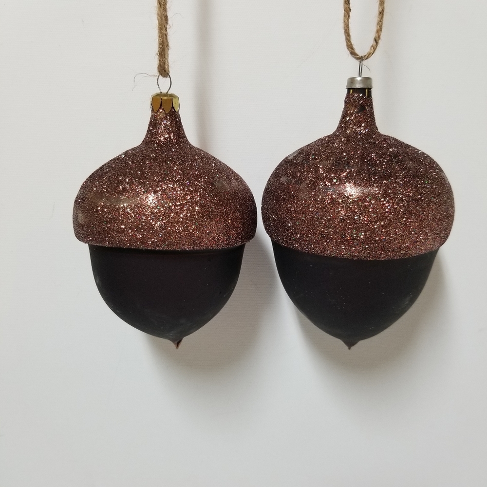 Bronze & Brown Acorn Handblown Glass Christmas‎ Ornament, Glitter Made Mexico